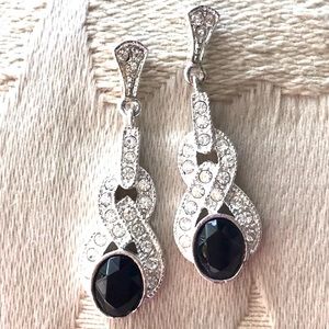 Vintage Faux Diamond With Black Stone Drop Earrings